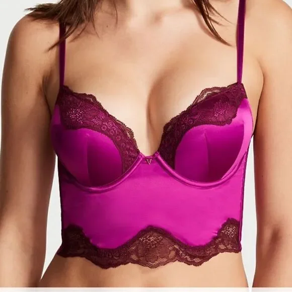 Victorias Secret Very Sexy Bombshell Add-2-Cups Push Up Corset Top Raspberry - Picture 5 of 10